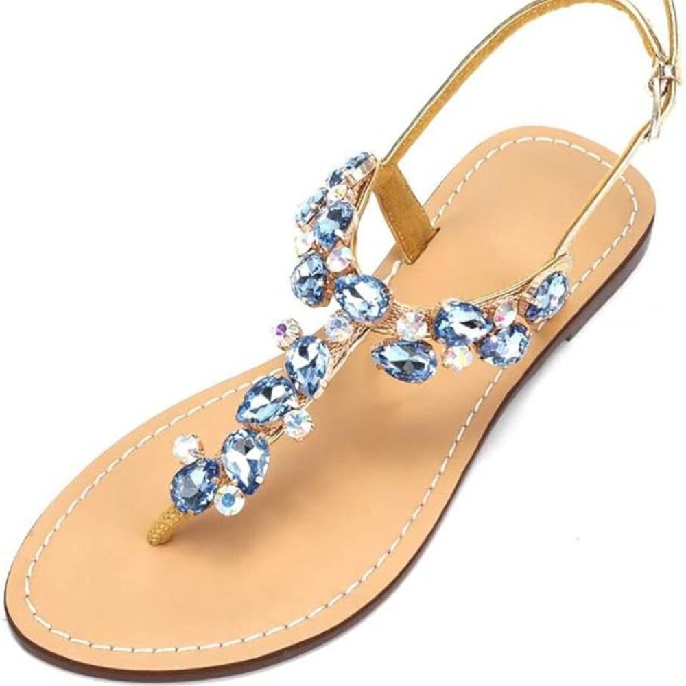 Excellent Condition, SZ 9.5-10, Blue Jeweled Sandals